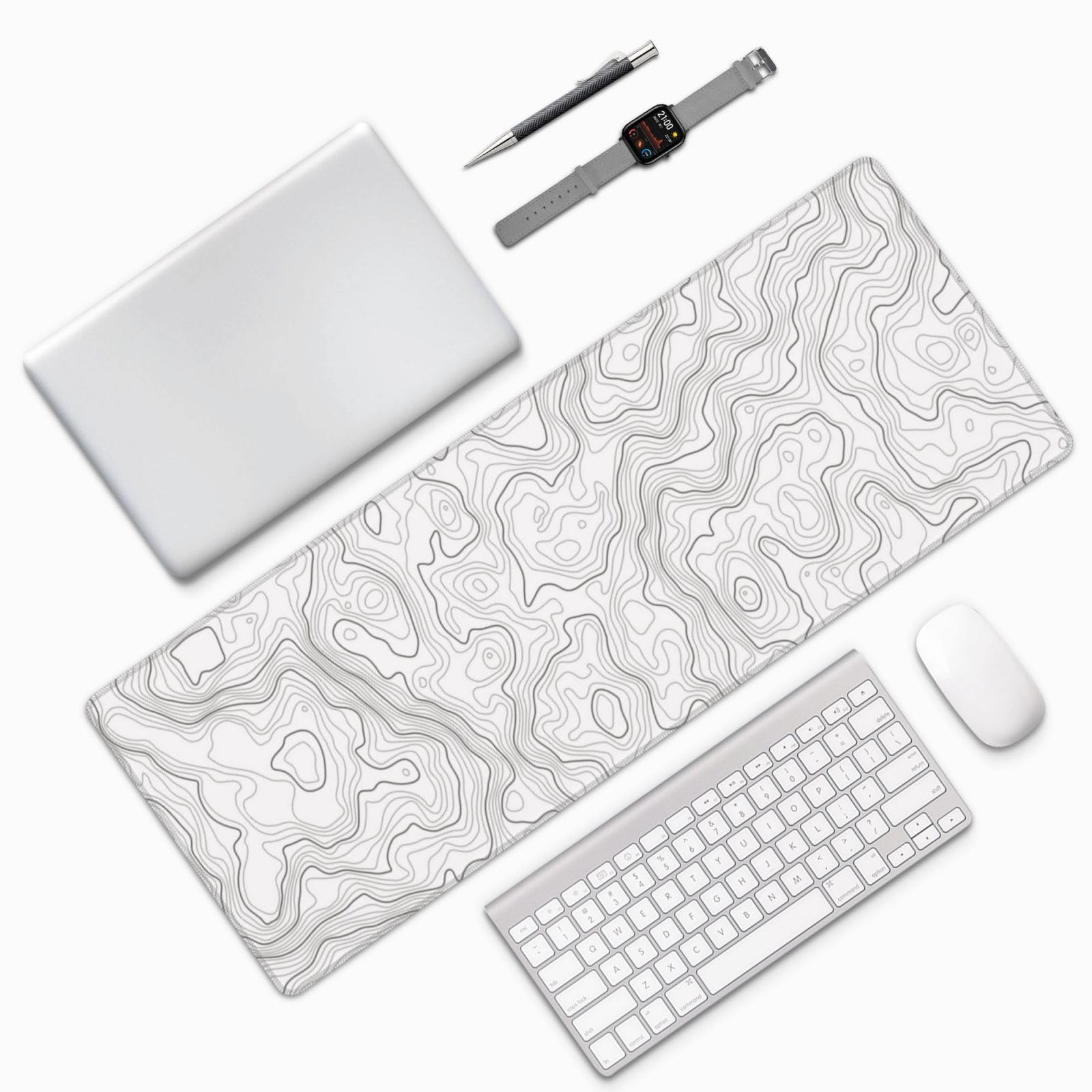 Abstract White Topographic Con - Mousepad Xl Extended recension och pris