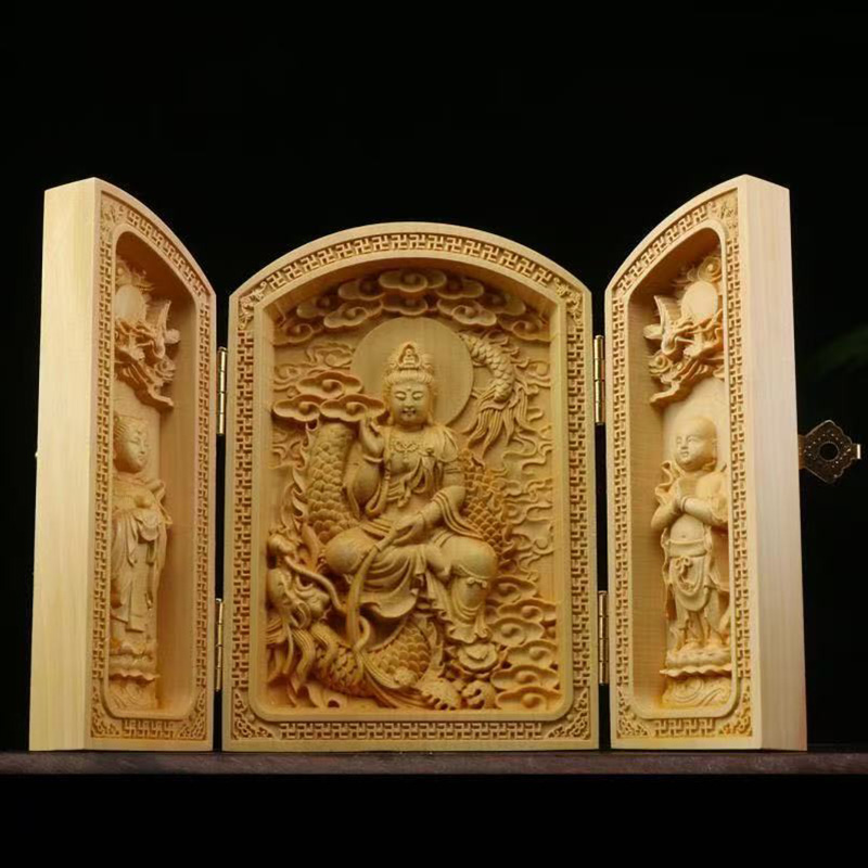 wood carving Guanyin, God of W - Home Office Feng Shui recension och pris